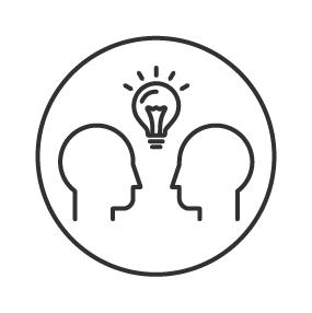 Icon of 2 heads and lightbulb
